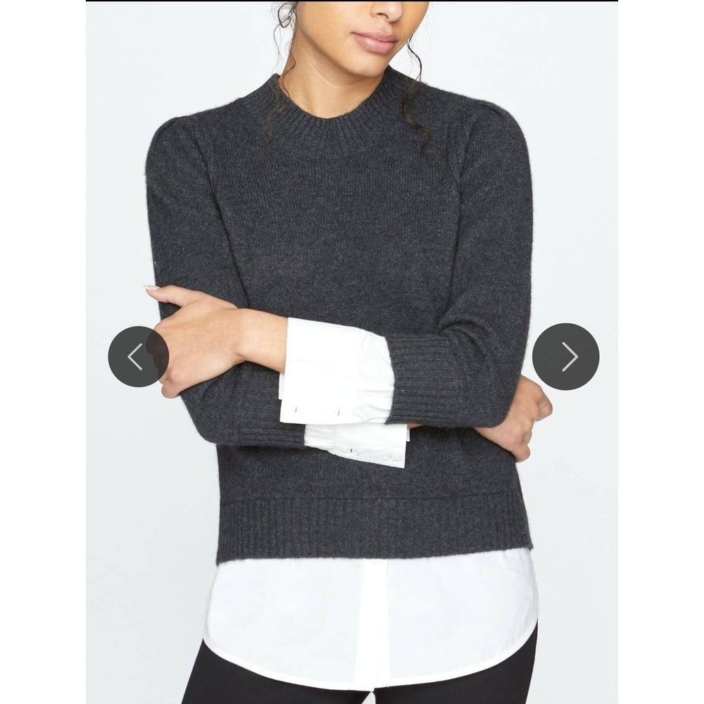 Brochu‎ Walker Gray Knit Sweater with White Woven Shirttail Hem XS